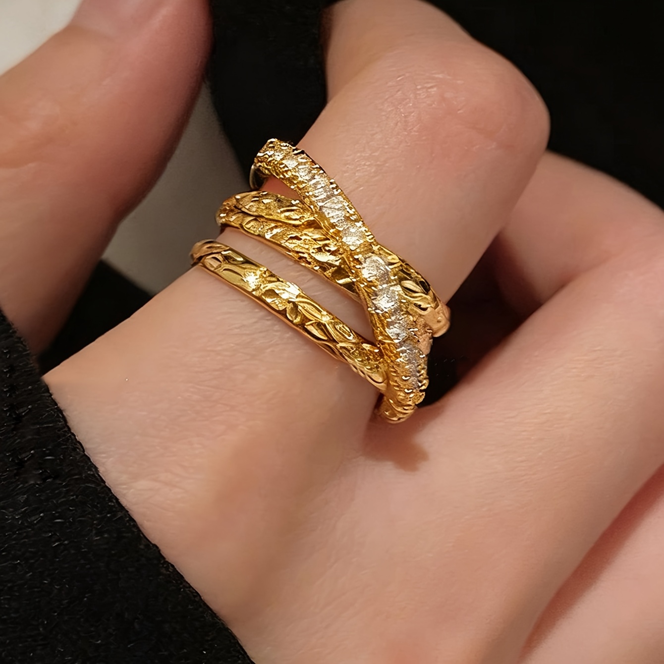 5pcs High-End Exaggerated Composite Cubic Zirconia Rings, Trendy Style
